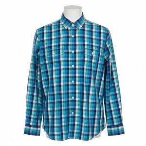 Tommy Hilfiger L Custom Fit Plaid Button Down Shirt Blue Green Checkered Preppy